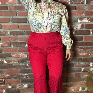Flirty multi colored pussy-bow blouse